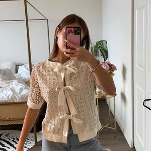 White Lacy Short Sleeve with Tie Details ♡